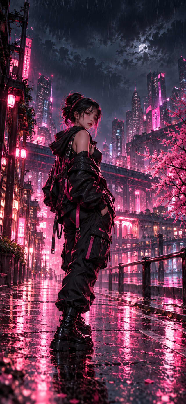 Pink Neon Street Girl wallpaper