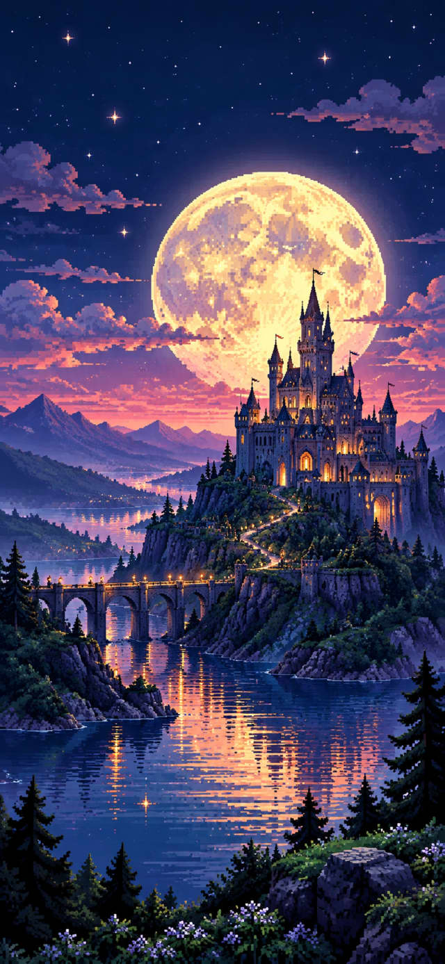Pixel Castle Night wallpaper