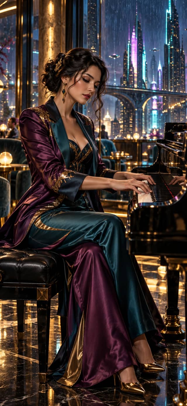 Neon Nocturne Pianist — Beautiful Girls Mobile Wallpaper wallpaper