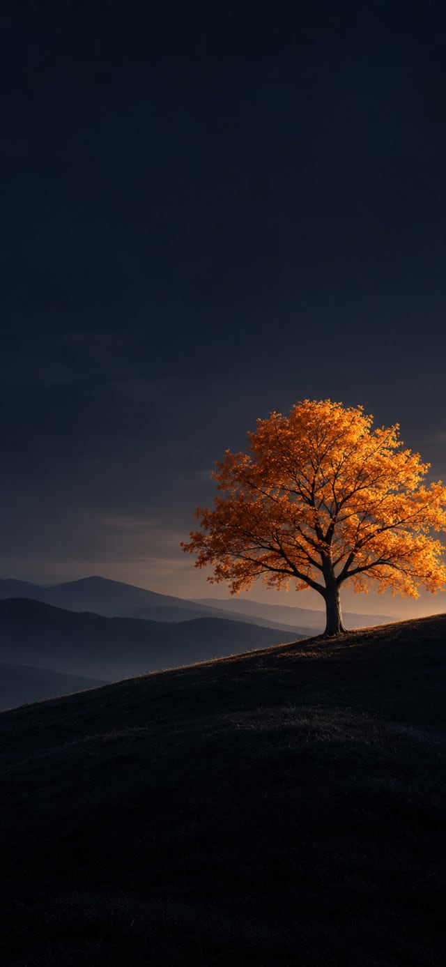 Lone Green Tree — Night Hill wallpaper