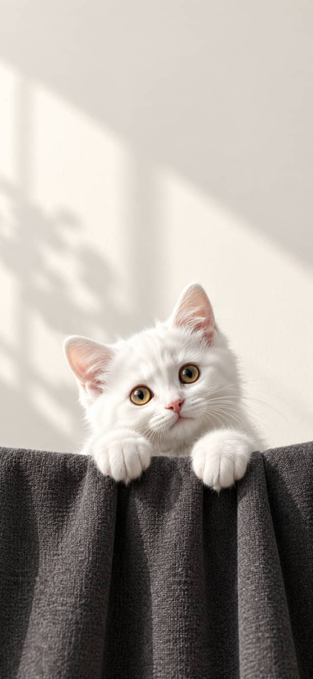 White Kitten at the Curtain wallpaper