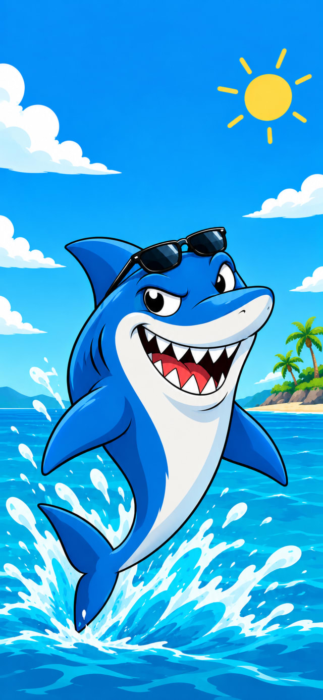 Grinning Shark Emoji wallpaper