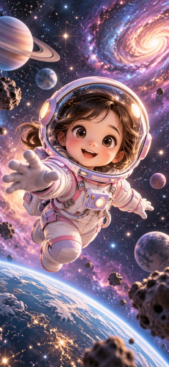 Cute 3D Astronaut Girl Floating in Space - HD Character Wallpaper wallpaper