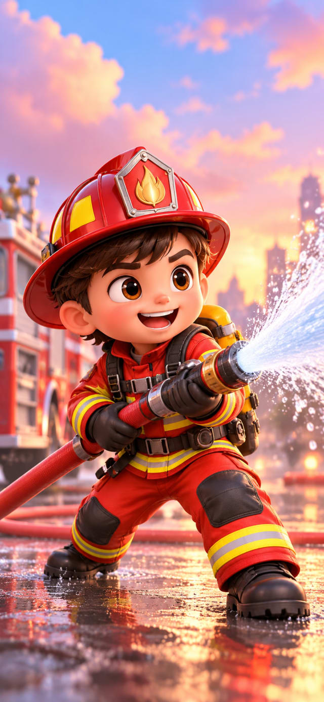 Cute 3D Firefighter Boy Character - Hero Cartoon Wallpaper HD wallpaper
