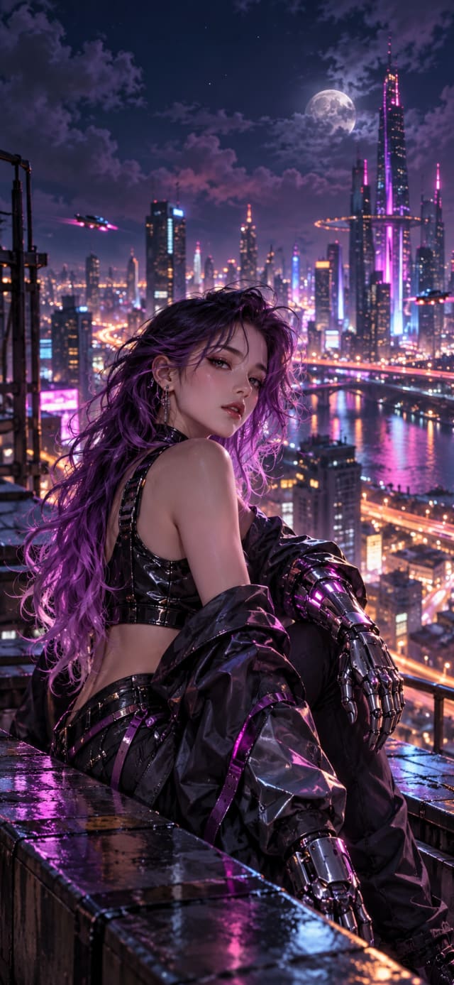 Purple Hair Cyber Girl wallpaper