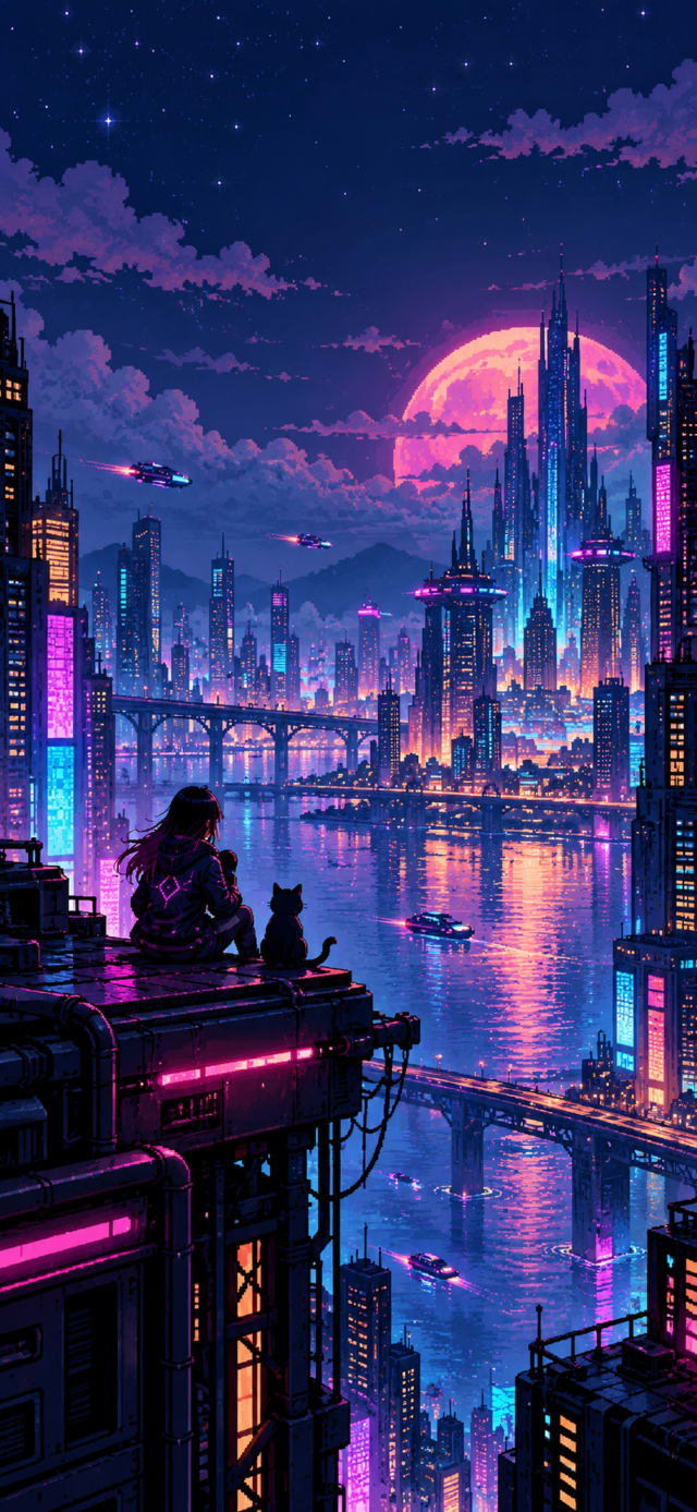 Pixel Neon City wallpaper