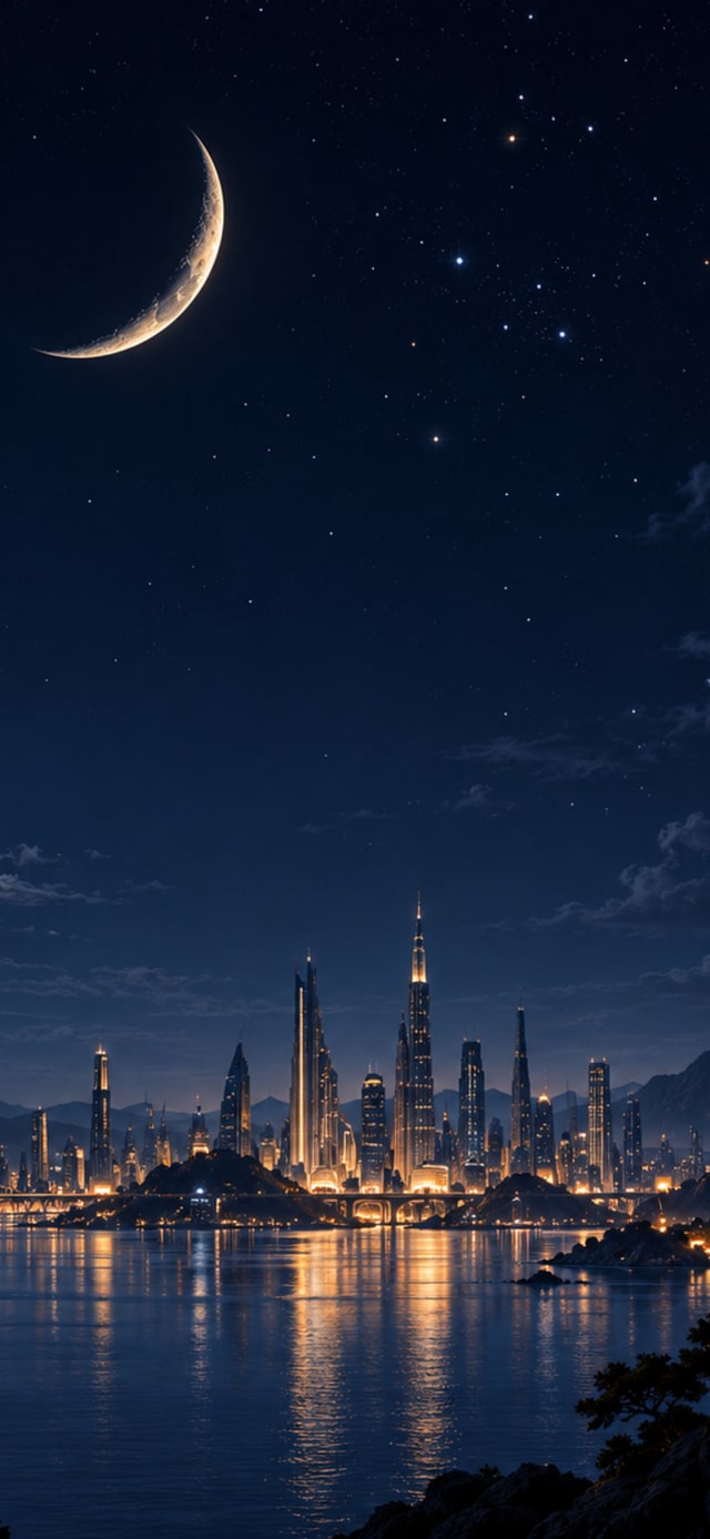 Crescent Over City — Smartwatch Wallpaper wallpaper