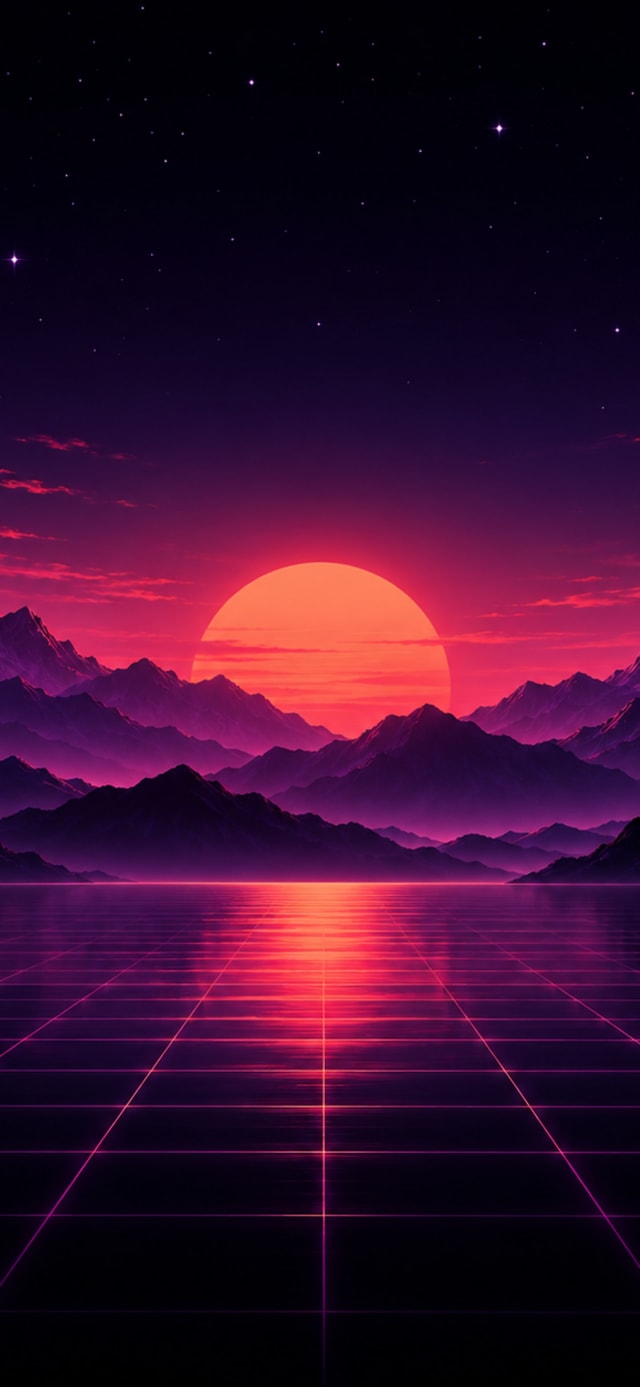 Retro Sunset Grid — Smartwatch Wallpaper wallpaper