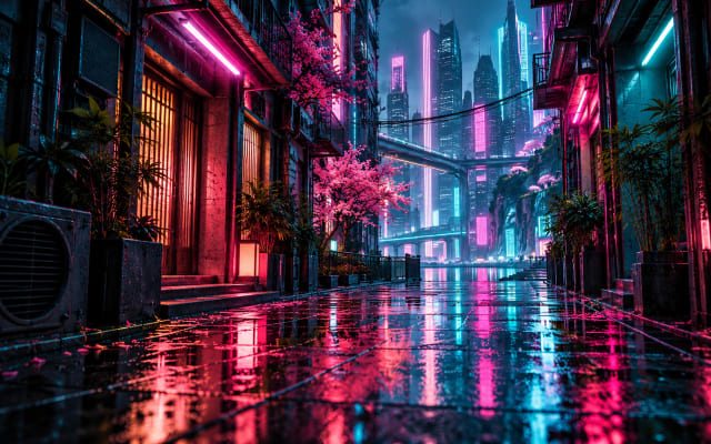 Neon City Rain — Tablet Wallpaper wallpaper