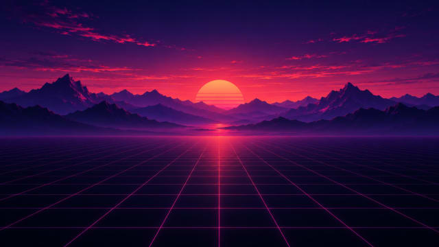Retro Sunset Grid — Desktop Wallpaper wallpaper