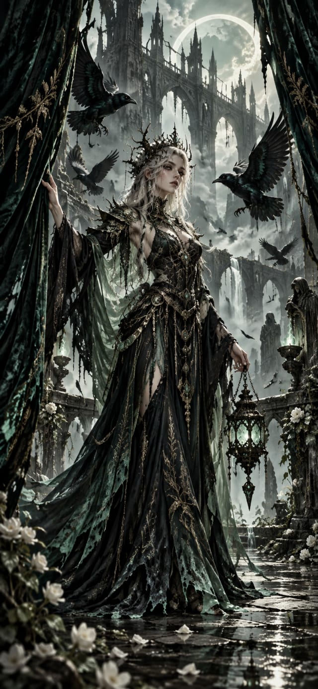 Crypt Garden Keeper — Ruined Skybridge · pale jade and ink black mist-veiled silence wallpaper