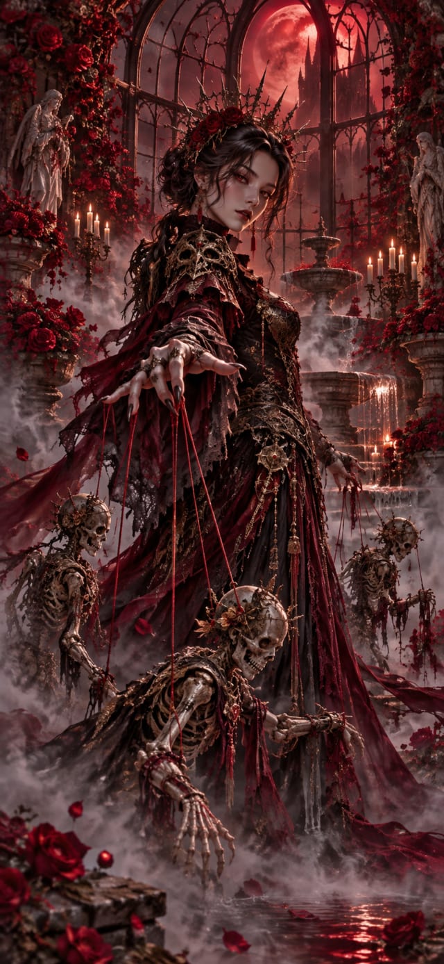 Graveyard Puppeteer — Crimson Conservatory · oxblood and smoke ember-lit shadows wallpaper
