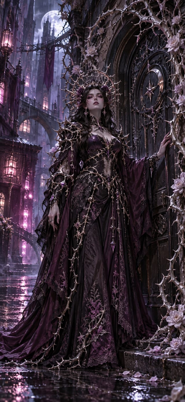 Blackthorn Witch — Neon Rain Alley · plum and silver mist-veiled silence wallpaper