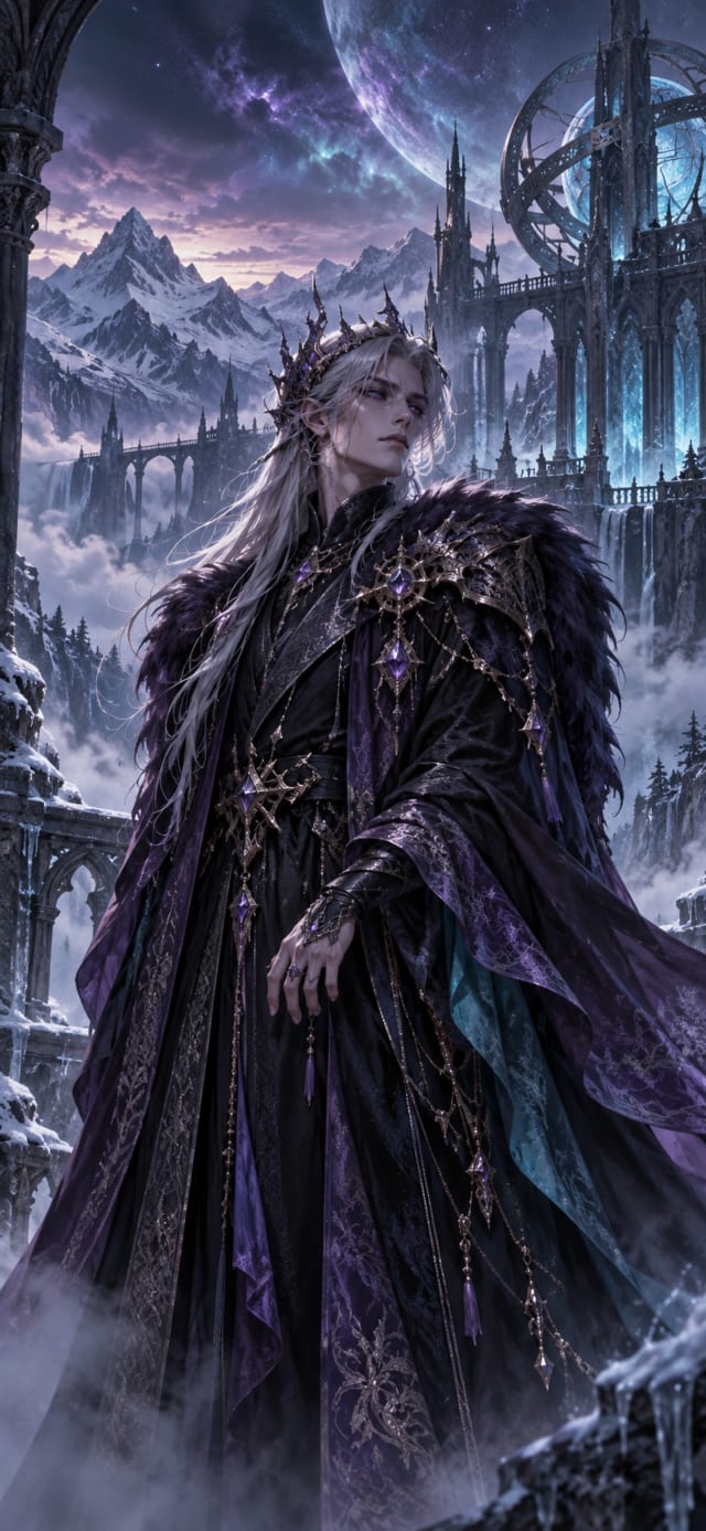 Cinder Wraith Captain — Frozen Observatory · violet and deep teal velvet dusk wallpaper