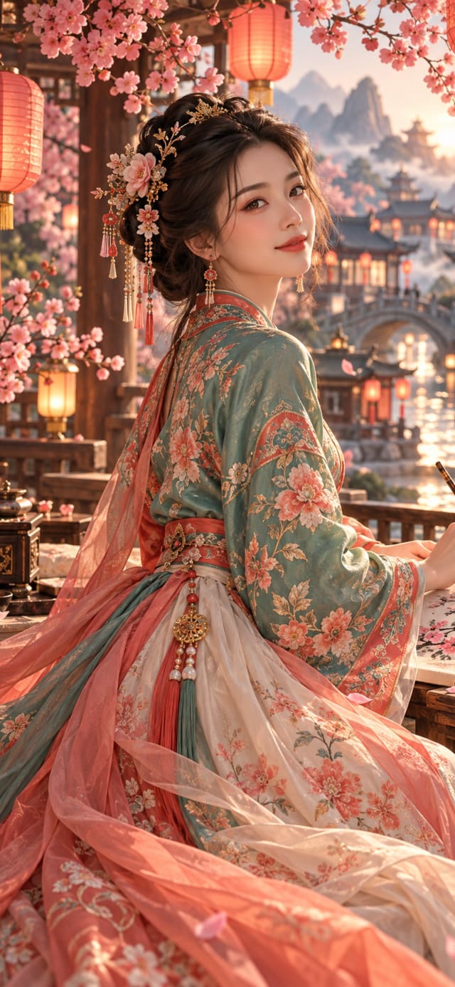 Spring Lantern Illustrator — Beautiful Girls Mobile Wallpaper wallpaper