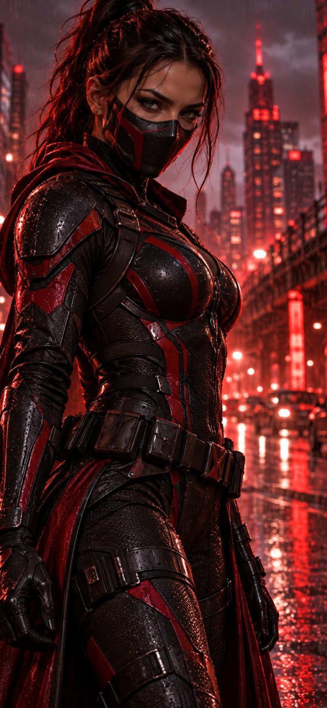 Crimson Rainblade — Neon Masked Heroine Mobile Wallpaper wallpaper