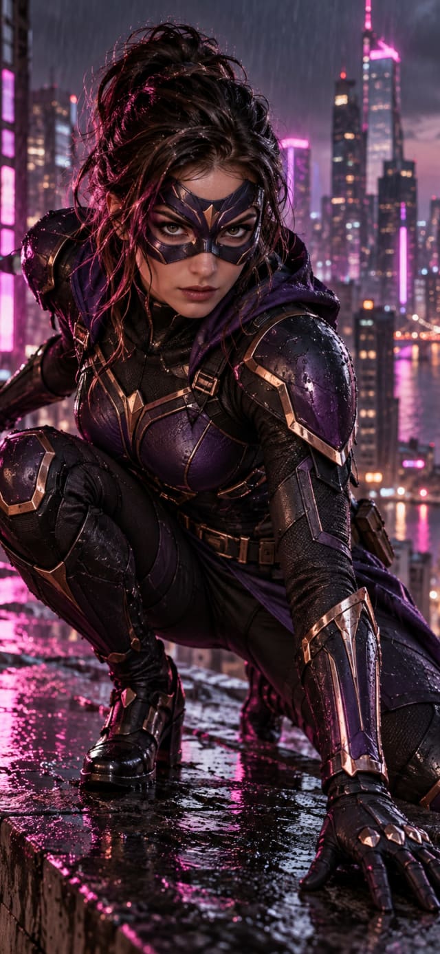 Rosechrome Sentinel — Neon Masked Heroine Mobile Wallpaper wallpaper