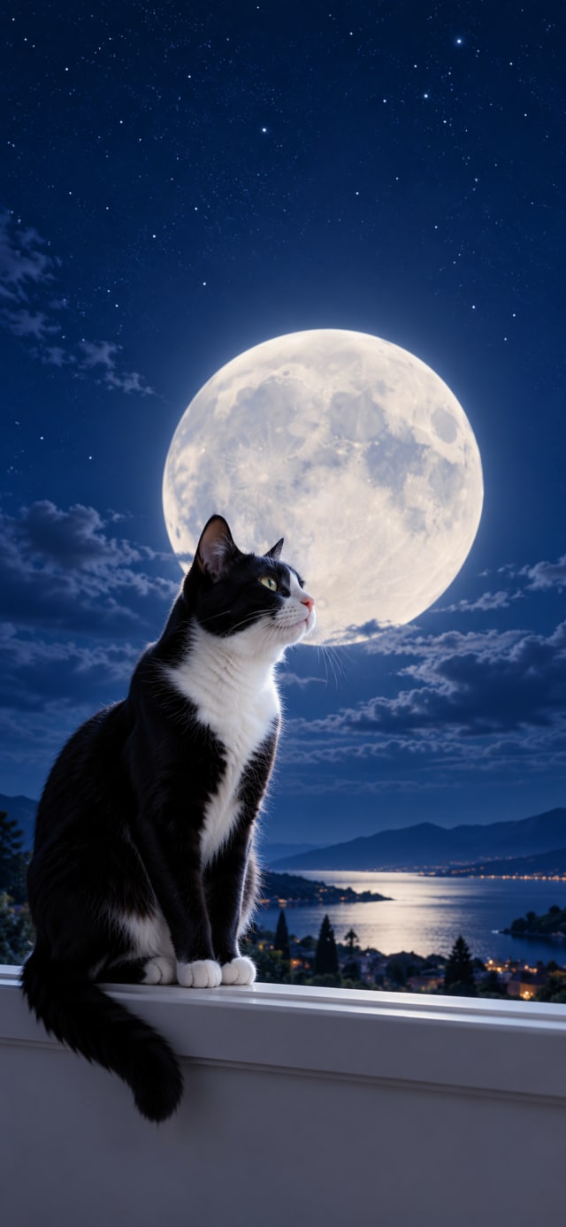 Moonlit Tuxedo Cat wallpaper