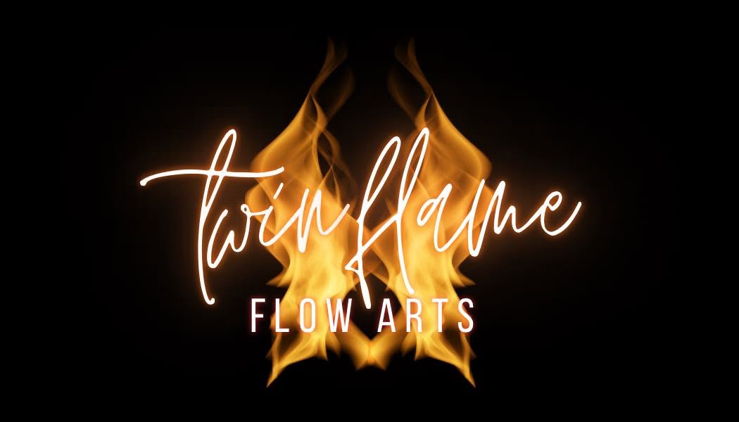 Twin Flame Flow Arts twin flame artwork illuminated against a dark background