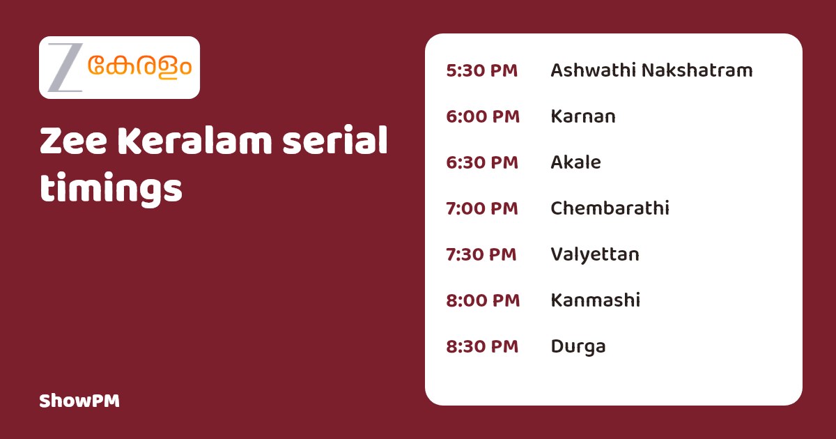 Zee Keralam serial timings