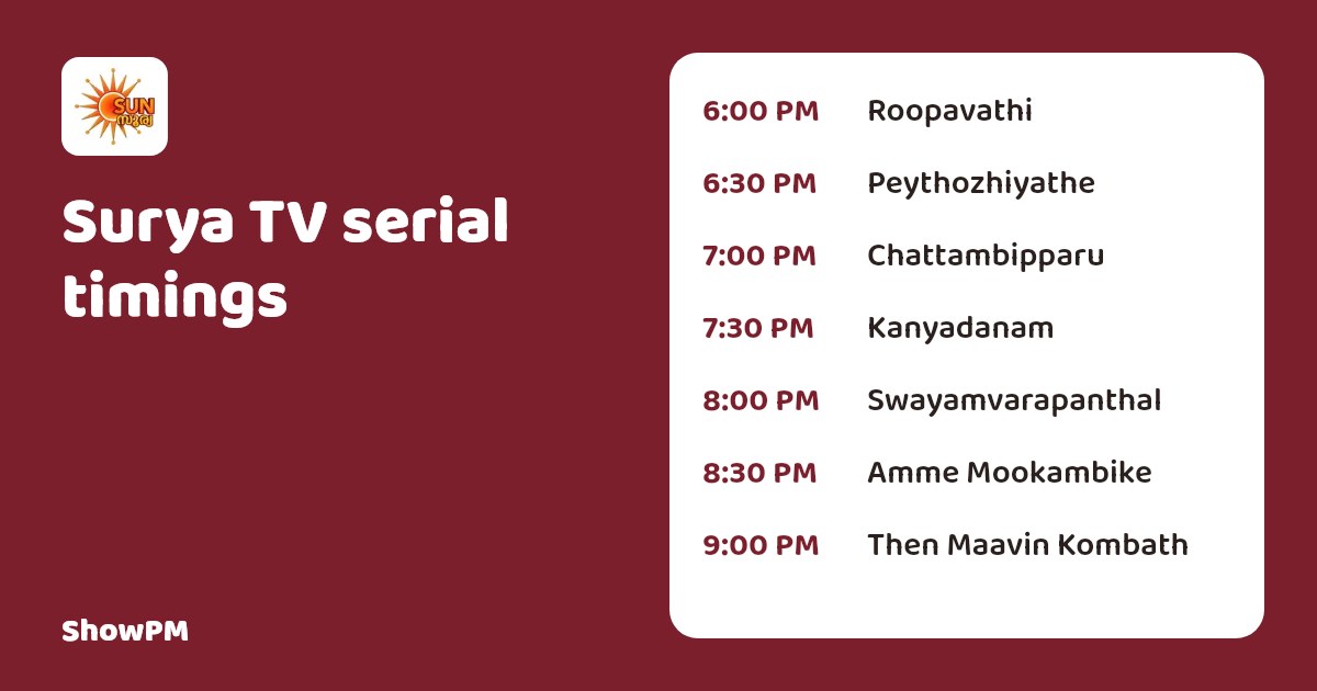 Surya TV serial timings