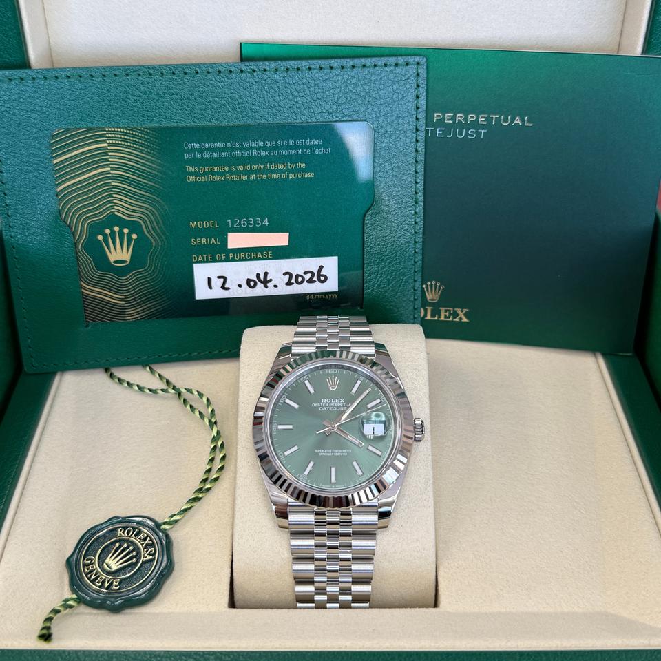 Rolex Datejust 41 NEW 2026 Jubilee Mint Green Dial 126334 - Full Set