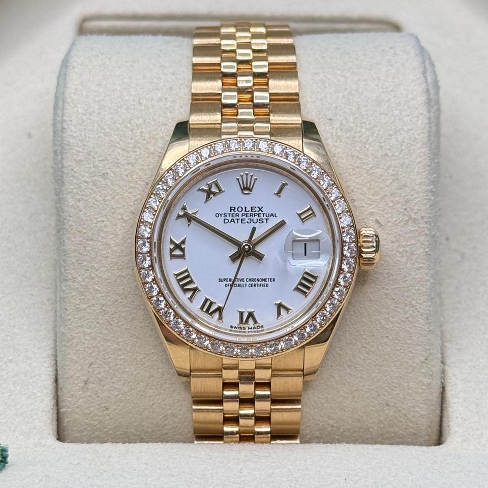 Rolex Lady-Datejust White Roman Dial 18K Yellow Gold Diamond Bezel Jubilee Bracelet