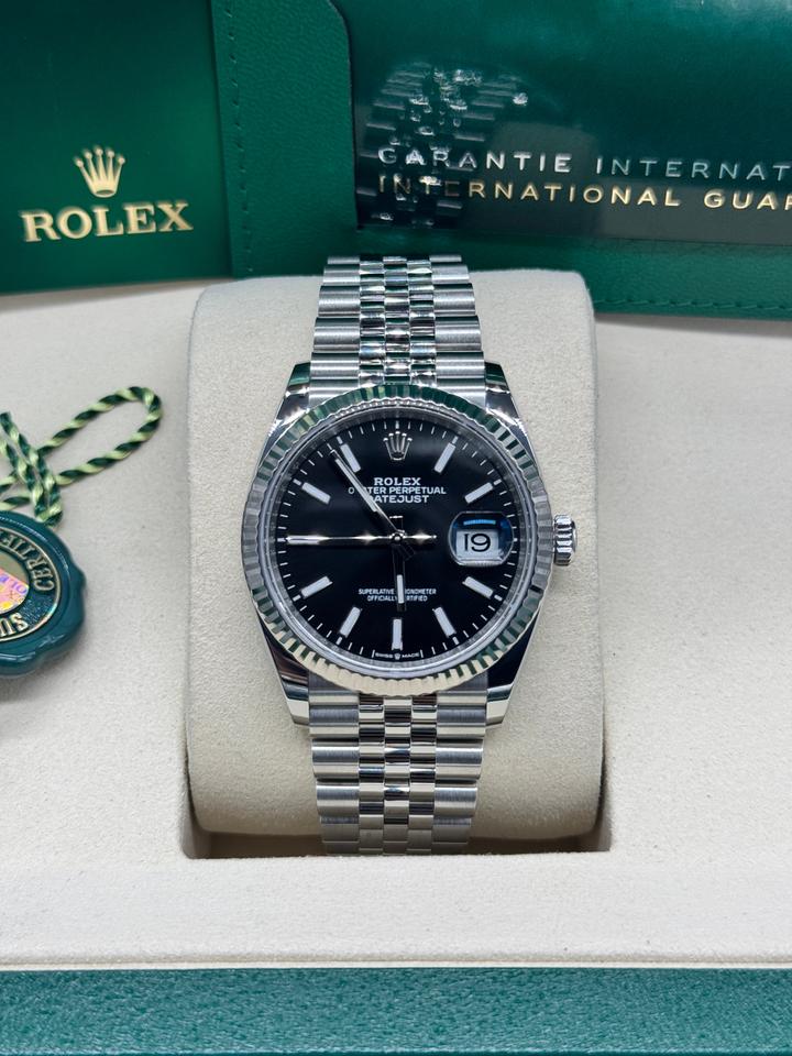 Rolex Datejust 36 2025 Black Index Jubilee Complete Box and Papers