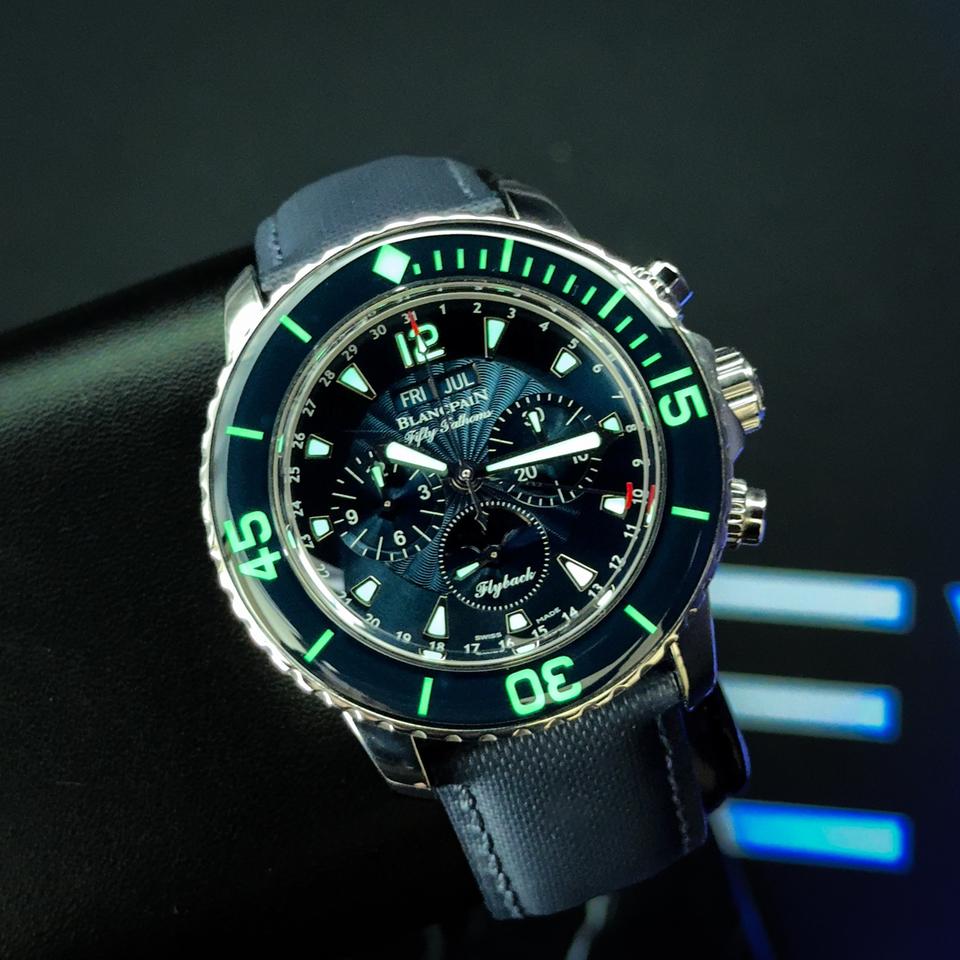 Blancpain Fifty Fathoms Chronographe Flyback Quantième Complet 5066F-1140-52B – Excellent Condition – Complete Set — photo 13