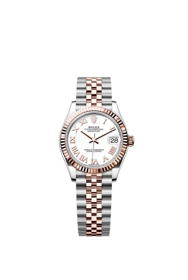 Rolex Datejust 31 White Roman Dial Two Tone Rose Gold Fluted Bezel Jubilee Bracelet