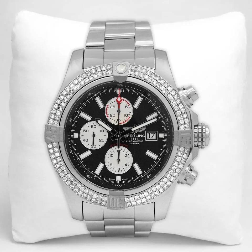 Breitling Super Avenger II 48 Auto A1337111/BC29 Custom Diam Bezel Black Dial Chrono w.B&amp;P Great Condition Third-party Appraisal 1yr Seller's Warranty — photo 2