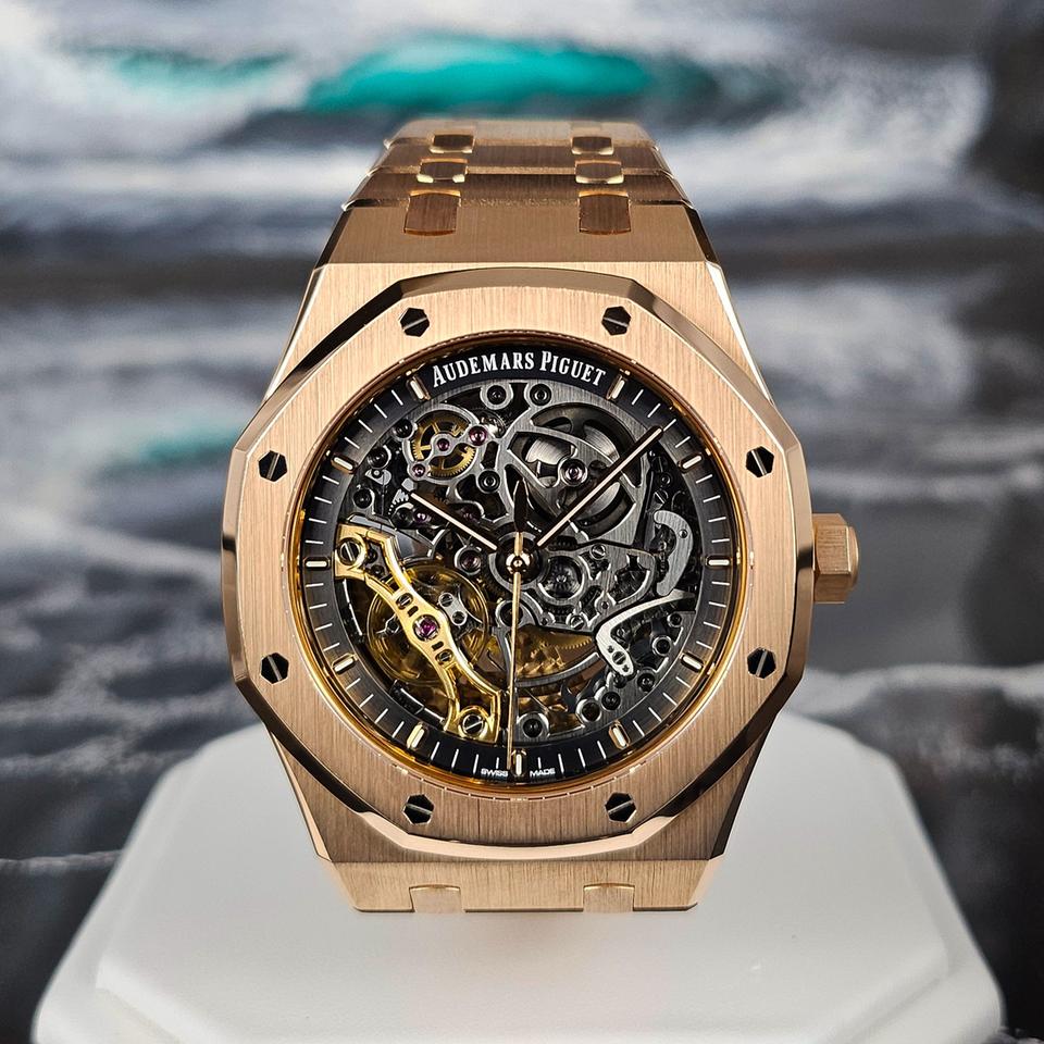 Audemars Piguet Royal Oak Double Balance Wheel Openworked Rose Gold Skeleton Dial Full Set 15407OR