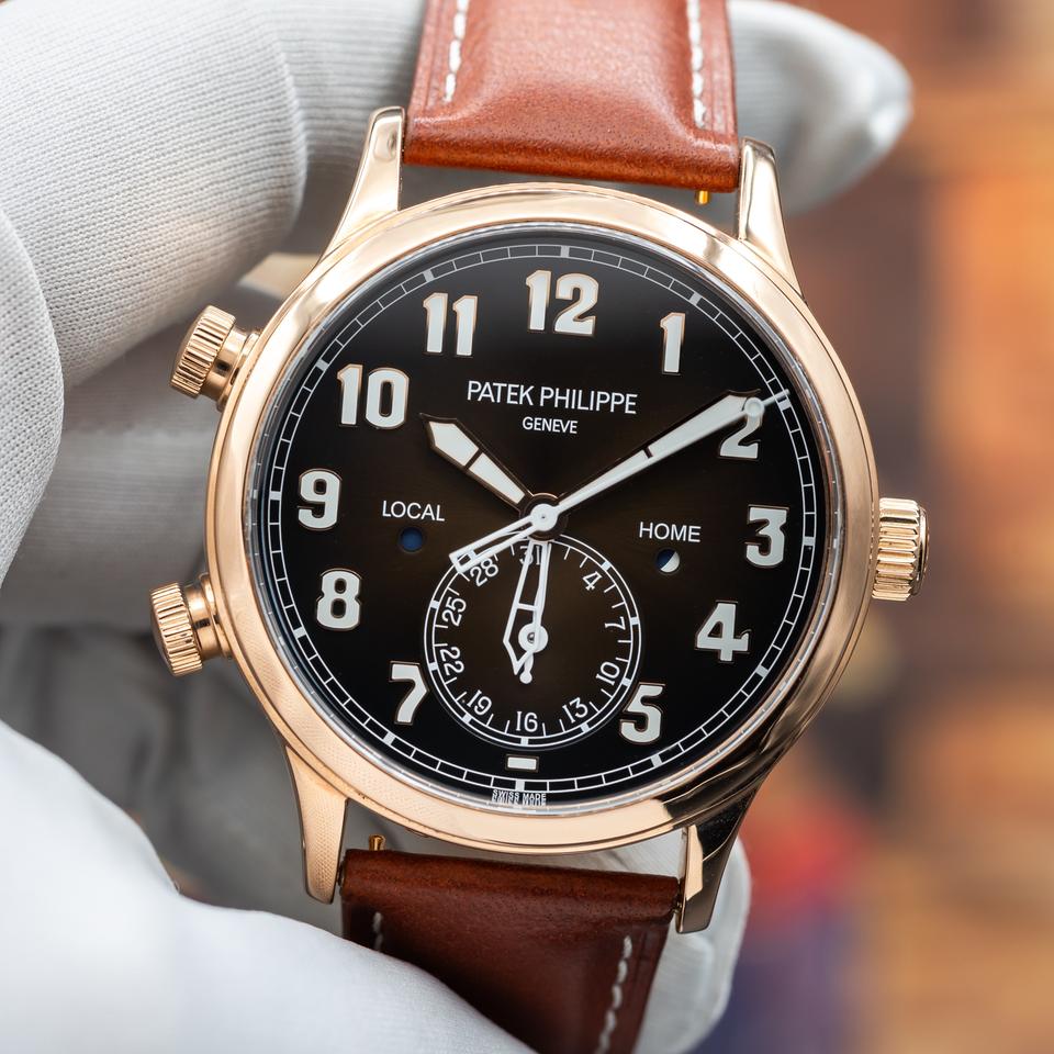 Patek Philippe Calatrava Pilot Travel Time Rose Gold Brown Dial Box and papers