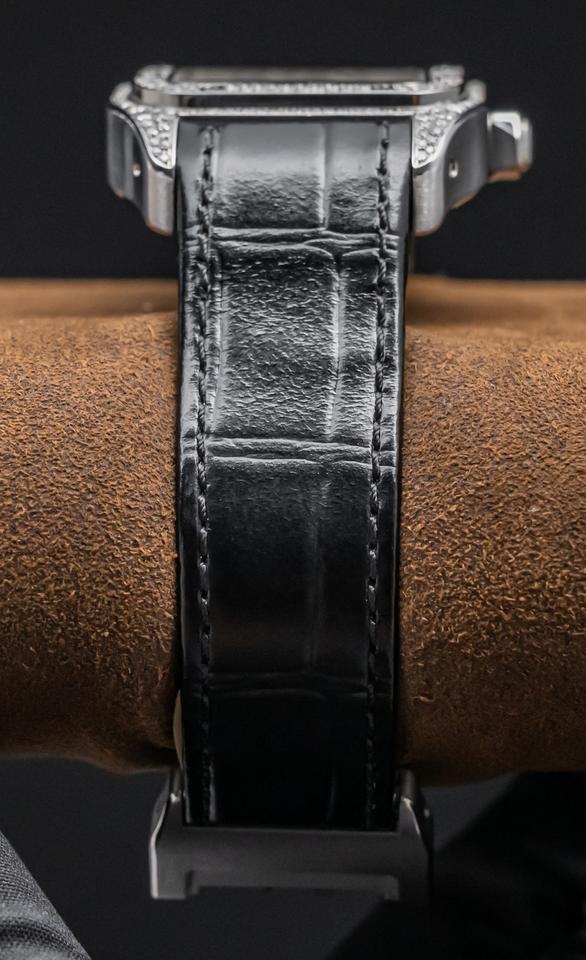 Cartier Santos 100 Medium Model Custom-Set Diamonds Silver Dial Midsize Steel Deploy Ice Out — photo 12