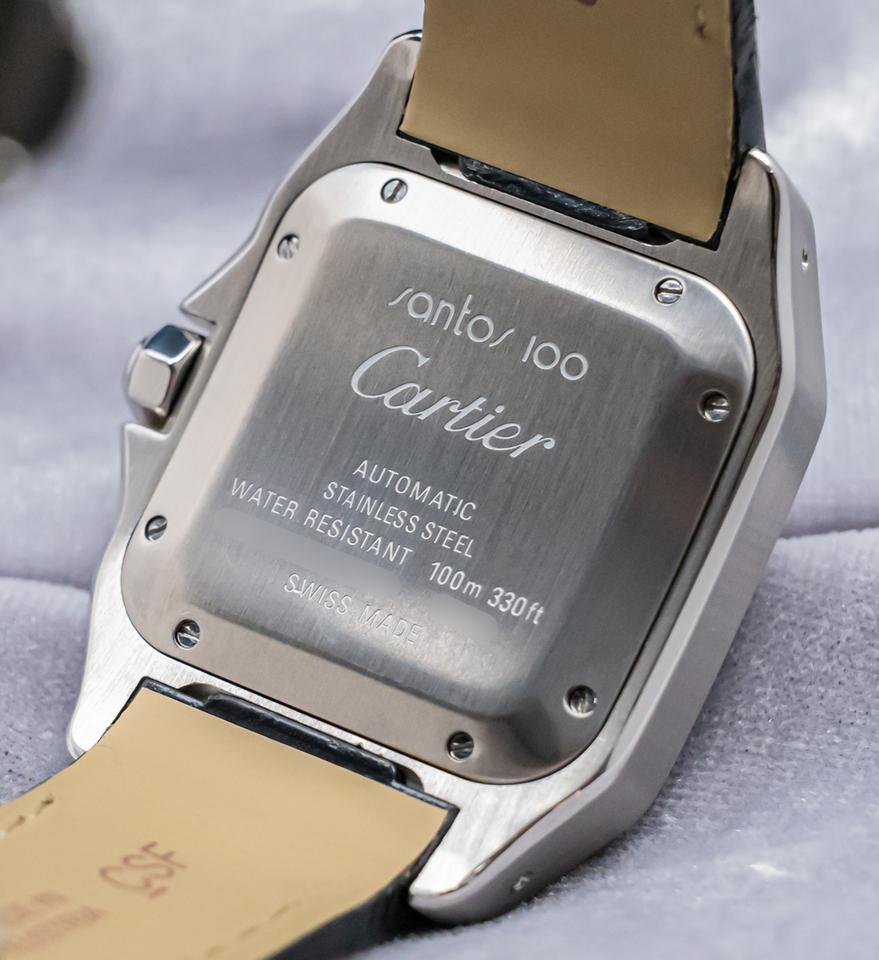 Cartier Santos 100 Medium Model Custom-Set Diamonds Silver Dial Midsize Steel Deploy Ice Out — photo 15