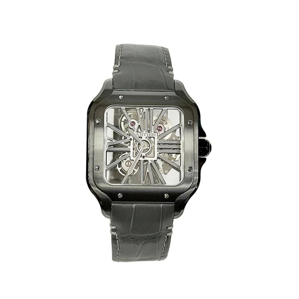 Cartier Santos De Cartier Santos De Cartier Black ADLC Skeleton Black Leather Band