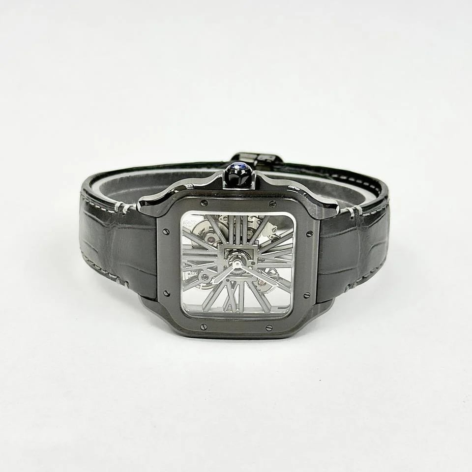 Cartier Santos De Cartier Santos De Cartier Black ADLC Skeleton Black Leather Band — photo 2