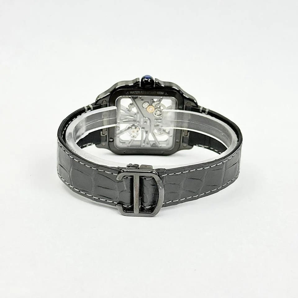 Cartier Santos De Cartier Santos De Cartier Black ADLC Skeleton Black Leather Band — photo 5