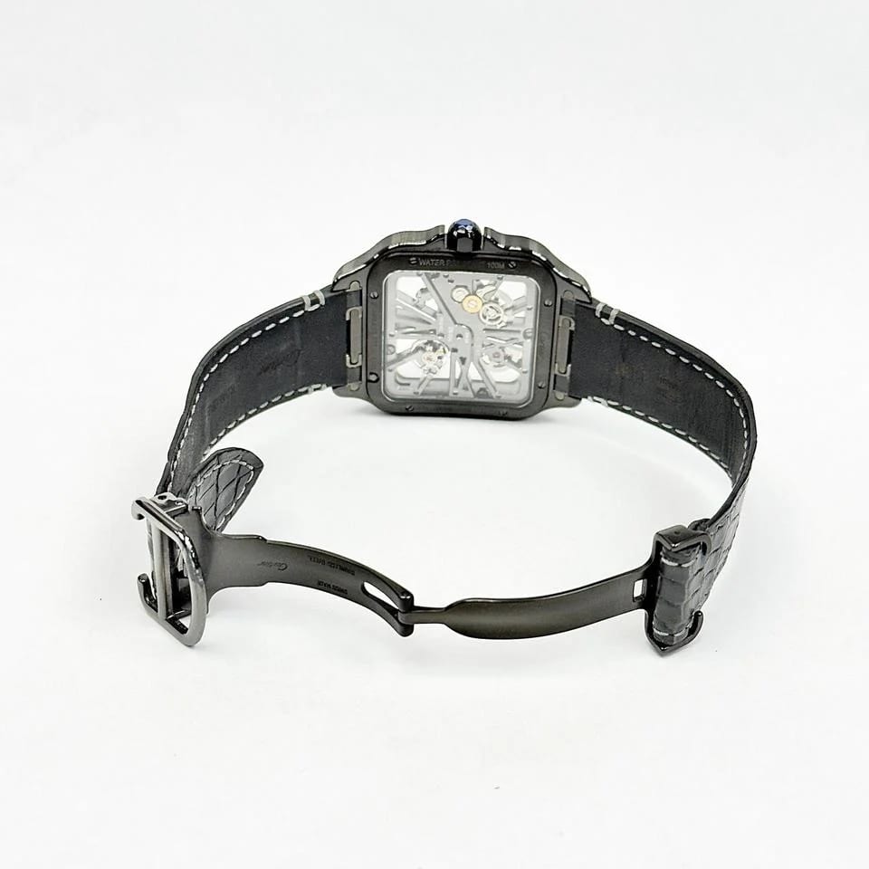 Cartier Santos De Cartier Santos De Cartier Black ADLC Skeleton Black Leather Band — photo 8