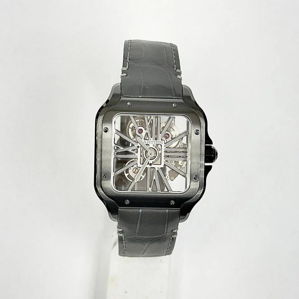 Cartier Santos De Cartier Santos De Cartier Black ADLC Skeleton Black Leather Band — photo 9
