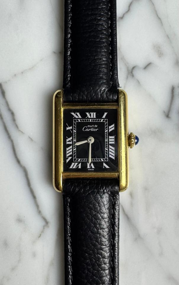 Cartier Tank Vermeil Gold Plated Manual Winding 20x28mm Black Roman Dial (Serviced February 2026)