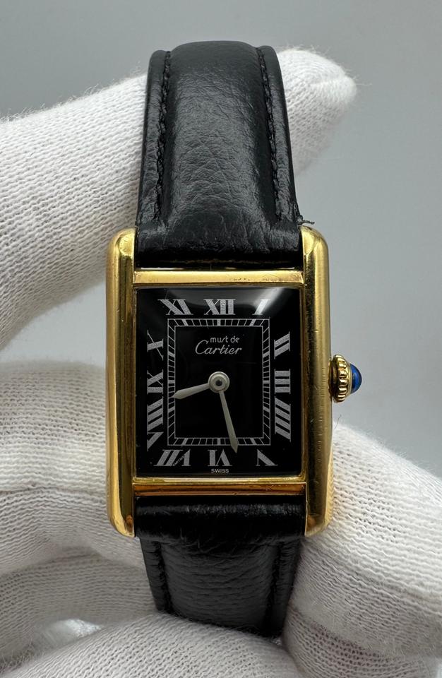 Cartier Tank Vermeil Gold Plated Manual Winding 20x28mm Black Roman Dial (Serviced February 2026) — photo 3