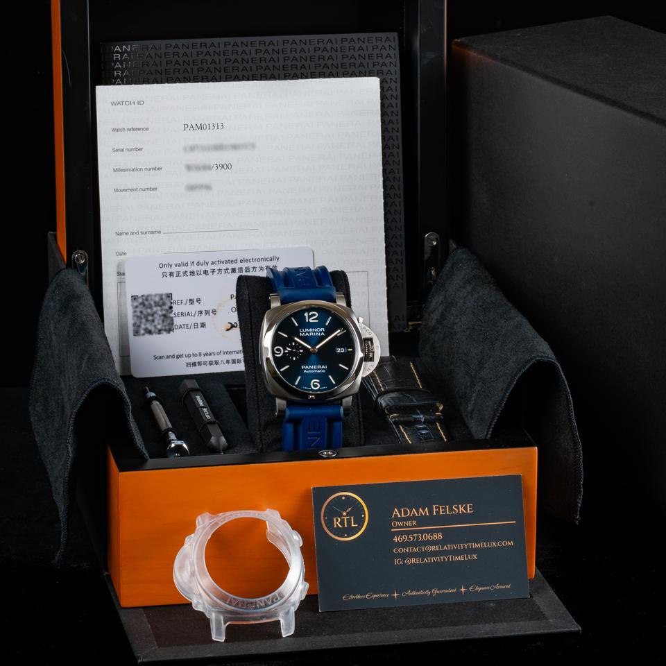 Panerai Luminor Marina 44mm Blue Dial PAM01313 Complete Warranty Coverage until 2028 - Extra OEM strap — photo 4