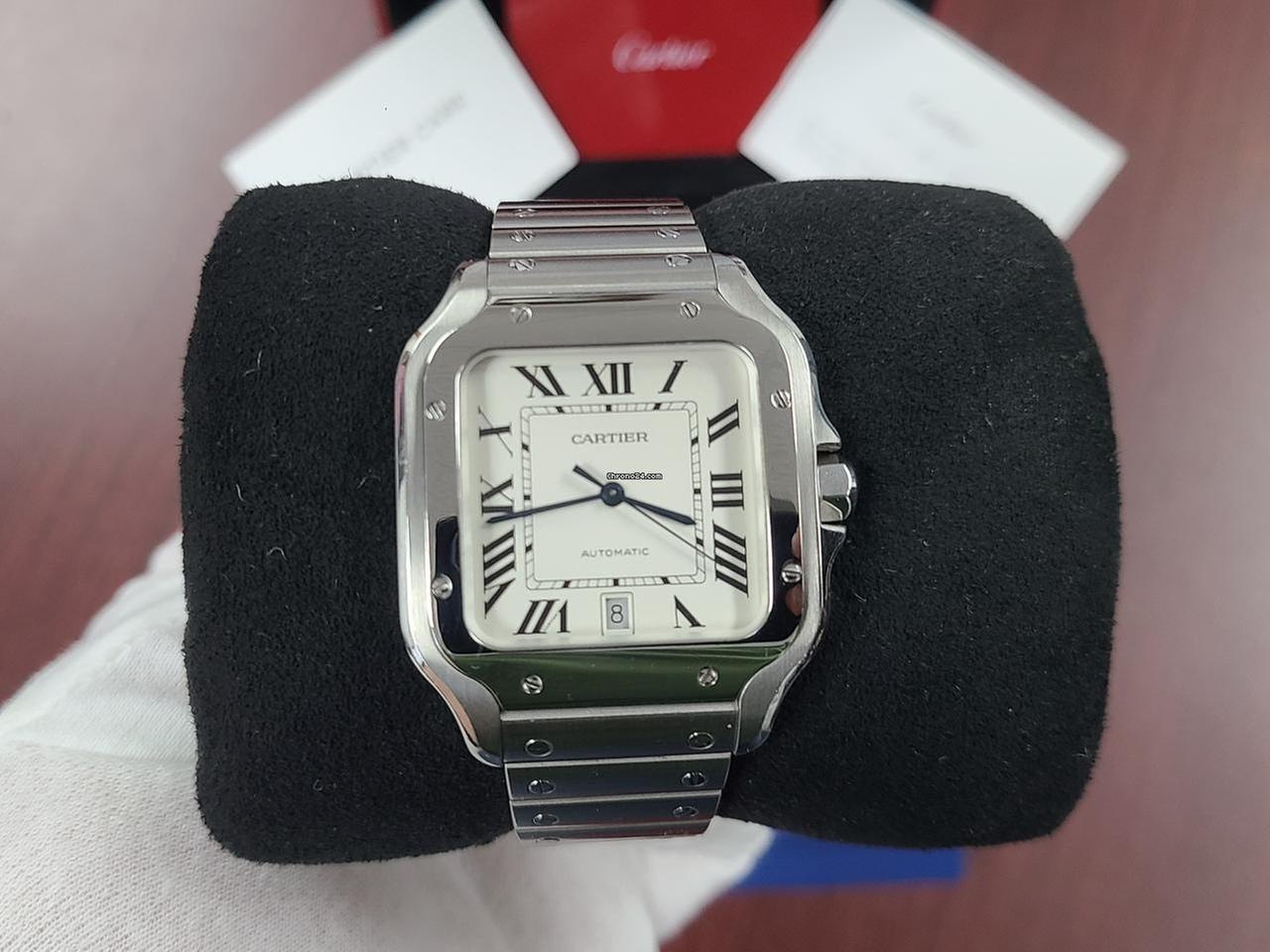 Cartier Santos De Cartier XL Size 40mm Men's Automatic Full Set Bracelet Silver Dial Blue Hands Box Papers Stainless Steel Bracelet — photo 3