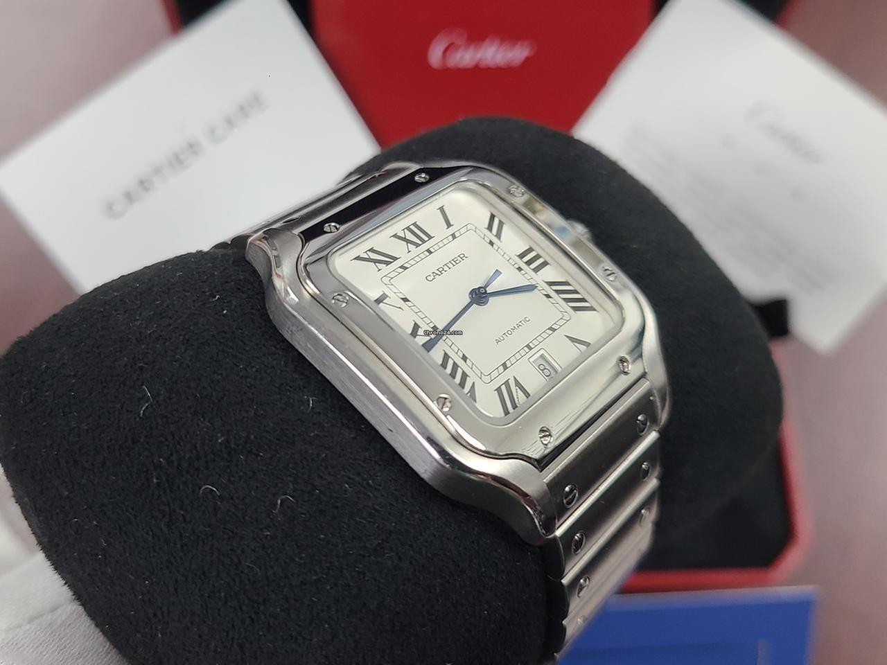 Cartier Santos De Cartier XL Size 40mm Men's Automatic Full Set Bracelet Silver Dial Blue Hands Box Papers Stainless Steel Bracelet — photo 4