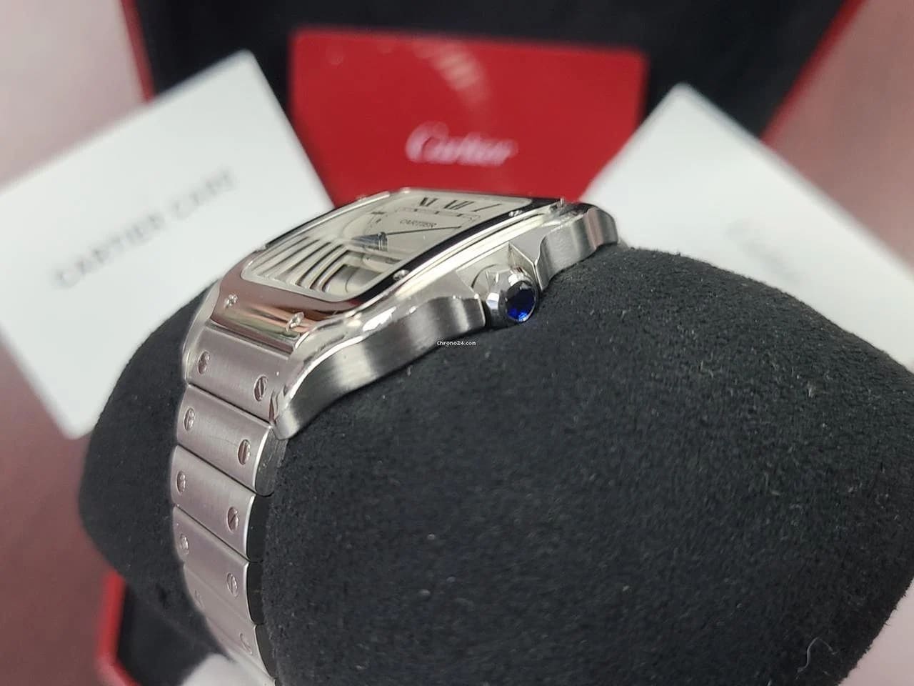 Cartier Santos De Cartier XL Size 40mm Men's Automatic Full Set Bracelet Silver Dial Blue Hands Box Papers Stainless Steel Bracelet — photo 5
