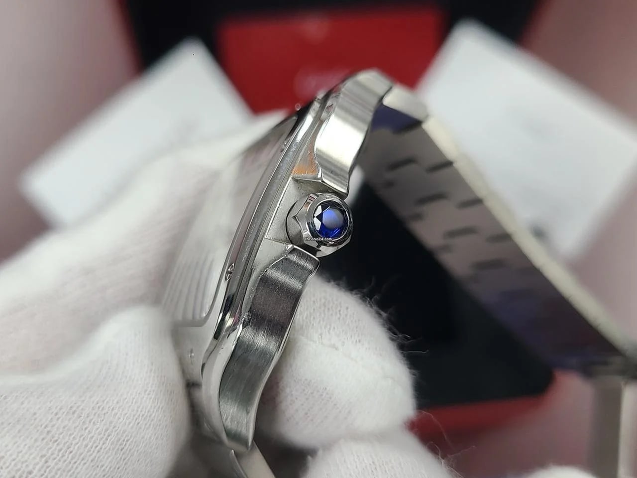 Cartier Santos De Cartier XL Size 40mm Men's Automatic Full Set Bracelet Silver Dial Blue Hands Box Papers Stainless Steel Bracelet — photo 6