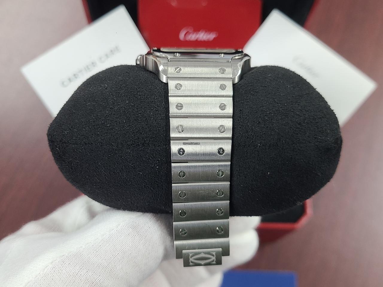 Cartier Santos De Cartier XL Size 40mm Men's Automatic Full Set Bracelet Silver Dial Blue Hands Box Papers Stainless Steel Bracelet — photo 7