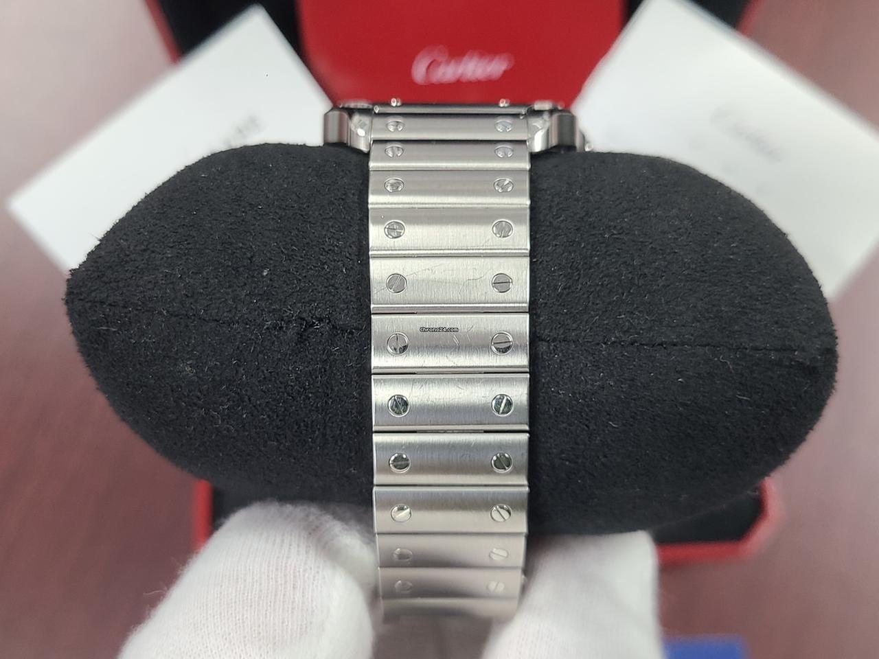 Cartier Santos De Cartier XL Size 40mm Men's Automatic Full Set Bracelet Silver Dial Blue Hands Box Papers Stainless Steel Bracelet — photo 8
