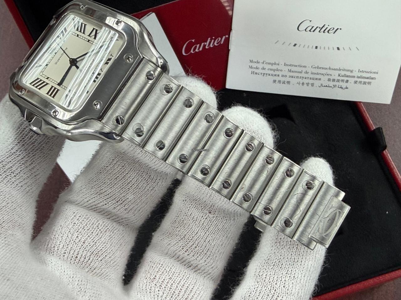 Cartier Santos De Cartier XL Size 40mm Men's Automatic Full Set Bracelet Silver Dial Blue Hands Box Papers Stainless Steel Bracelet — photo 9